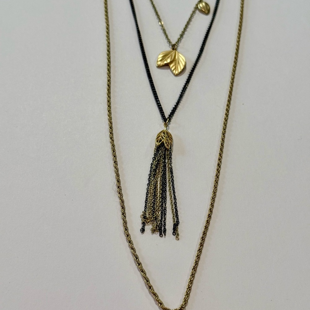 Gold and Black Layered Leaf Necklace